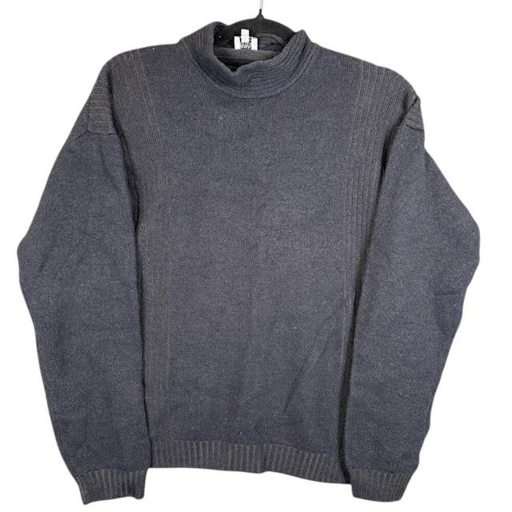 Armani Collezioni 100% Merino Wool Sweater Dark Navy with Charcoal Stripes Large